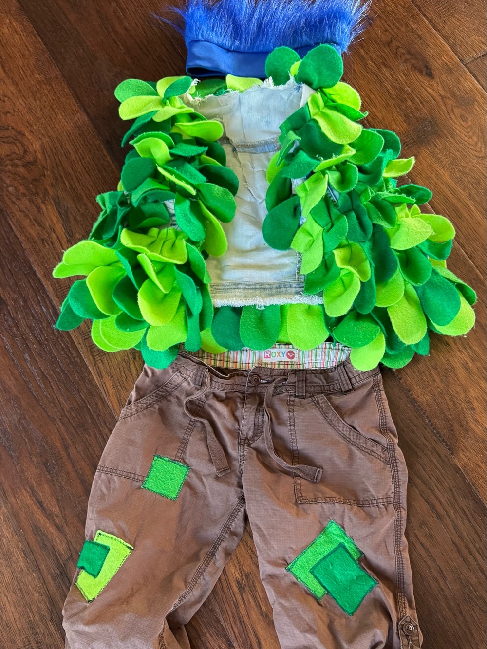 Trolls Branch Costume Green Layered Leaf Jacket with Brown Patch Pants